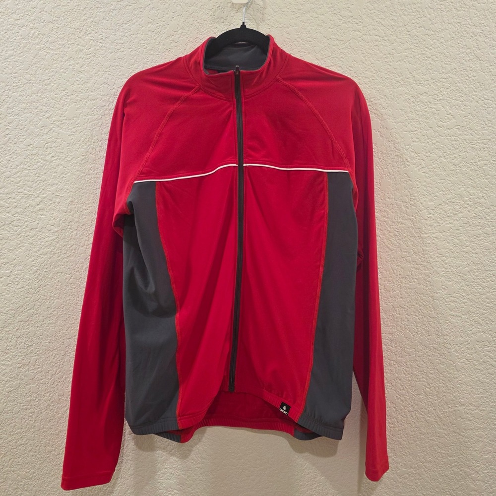 Canari Cycling Jersey Mens M Red Grey Full Zip Long Sleeve Pocket Back Training